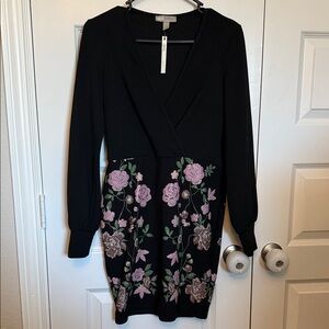 NWT ASOS Black Dress with Floral Embroidery Sz 4